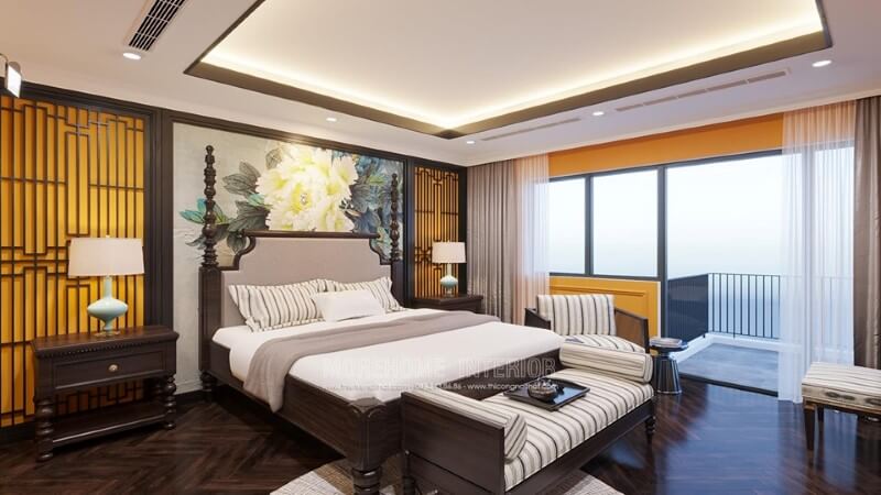 Giường ngủ gỗ tự nhiên phong cách á đông sang trọng Thiết kế phòng ngủ biệt thự