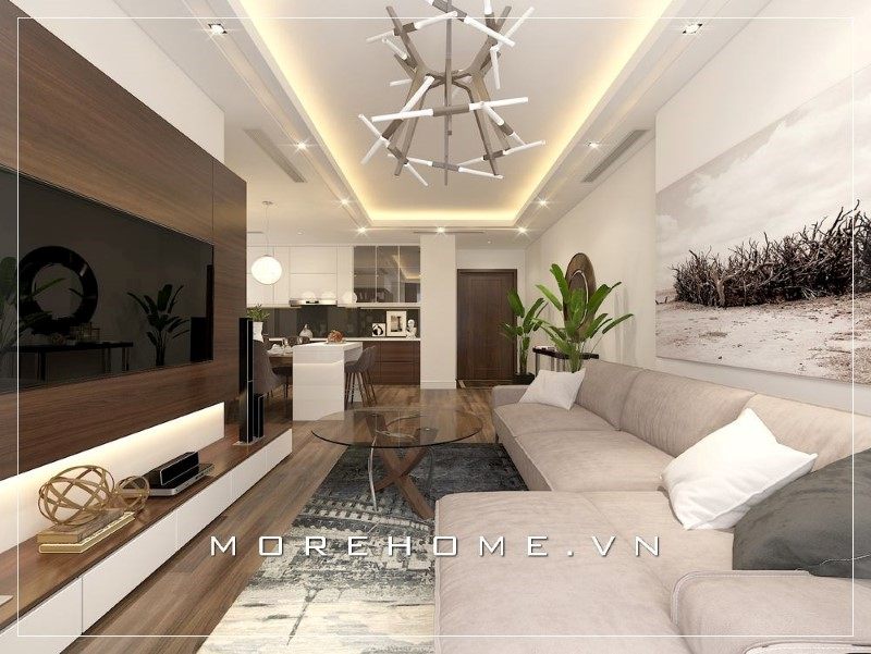 Thiết kế phòng khách chung cư nhỏ được thiết kế theo phong cách hiện đại mang đến sự sang trọng, lịch sự cho không gian căn phòng.