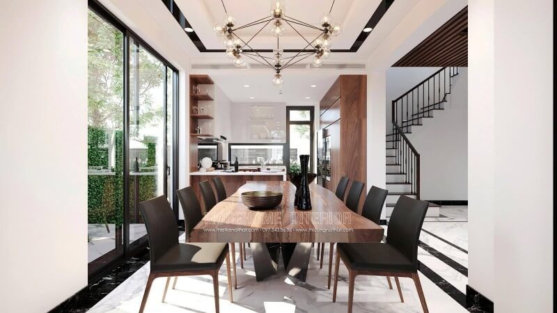 Trang trí nội thất phòng ăn biệt thự lạ mắt với chất liệu gỗ tự nhiên cao cấp